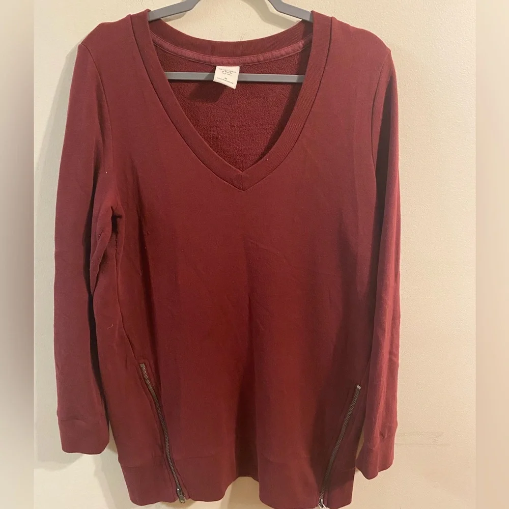 Mens Abercrombie & Fitch Maroon V-Neck Side‎ Zippers Sweater Size Medium